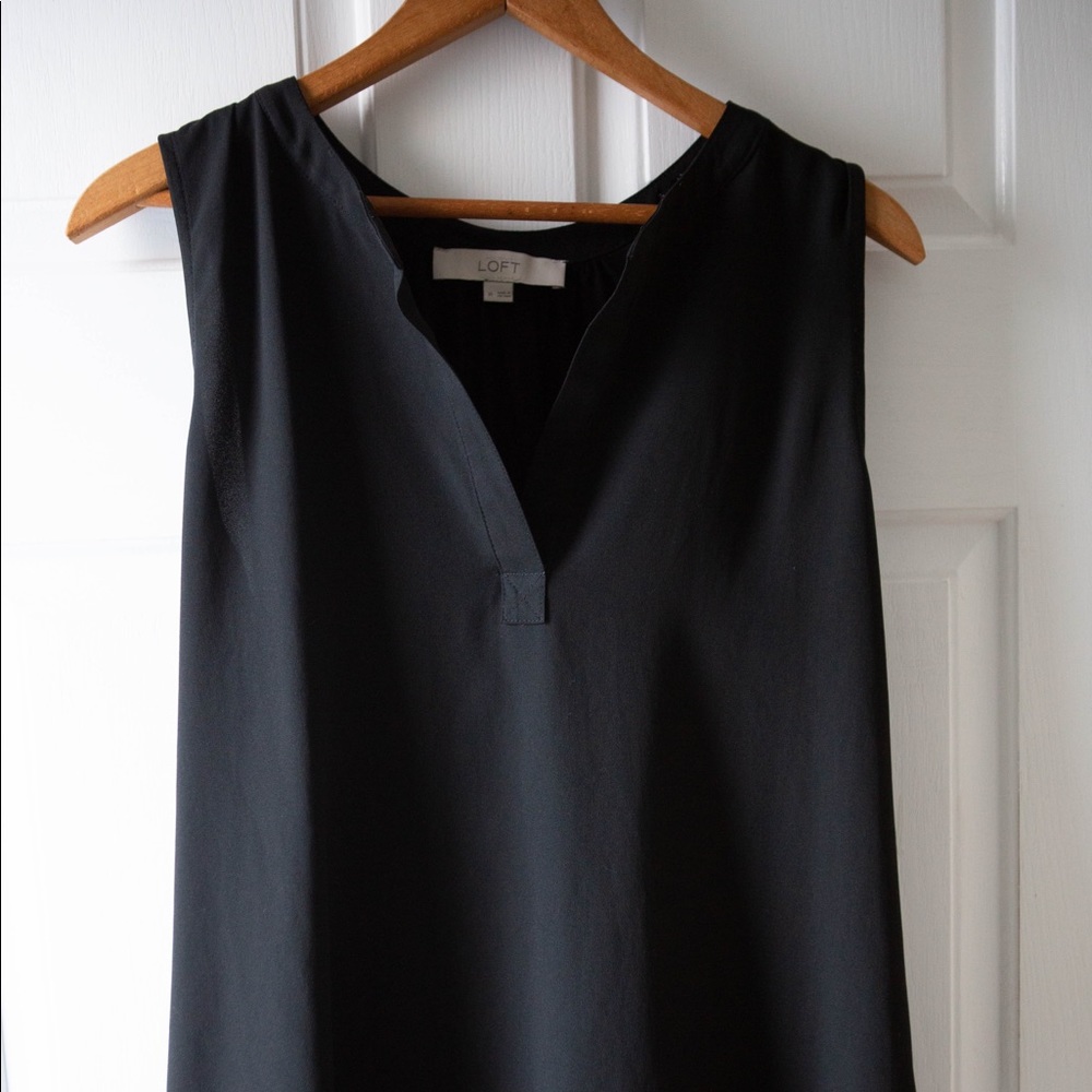 LOFT Mixed Media Split Neck Shell / Tank